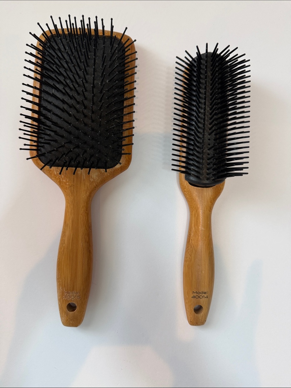 Sam Villa Bamboo Paddle and Denmin Hair Brush Set - Black Bristles real wood